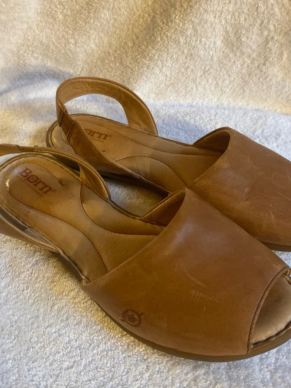 Born Tan Leather Wedge Slingback Sandals